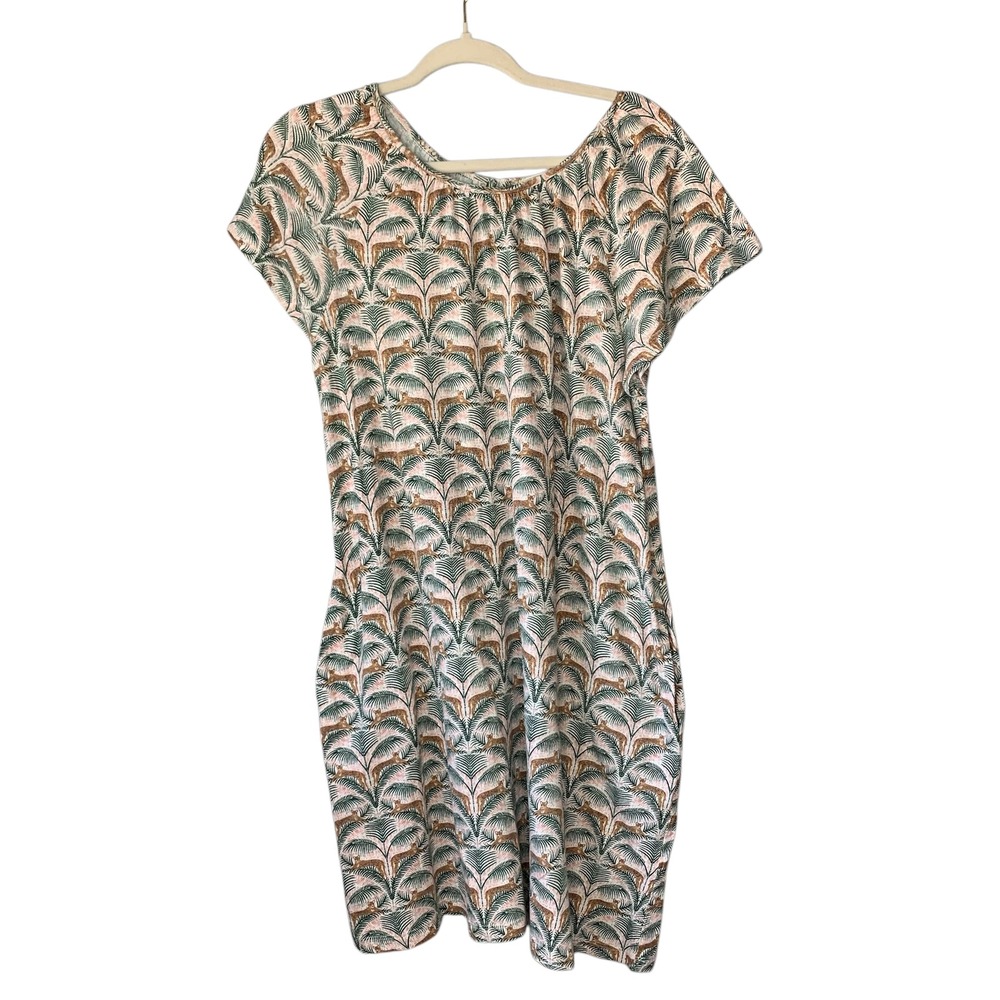 Fat Face cotton modal blend leopard palm print shift dress short sleeve. Size 10
